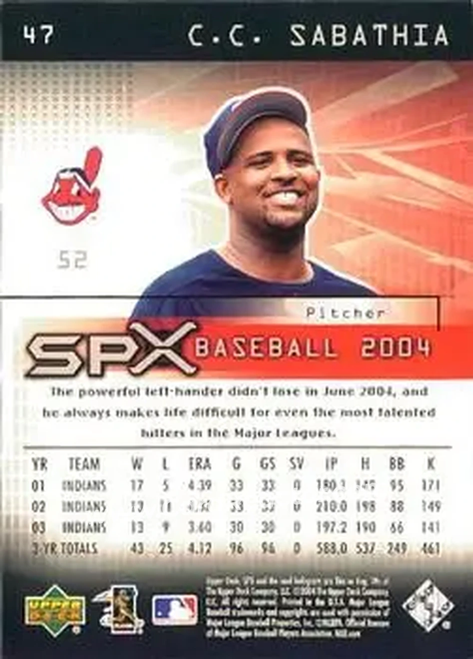 2004 SPx #47 - CC Sabathia - Cleveland Indians - Back