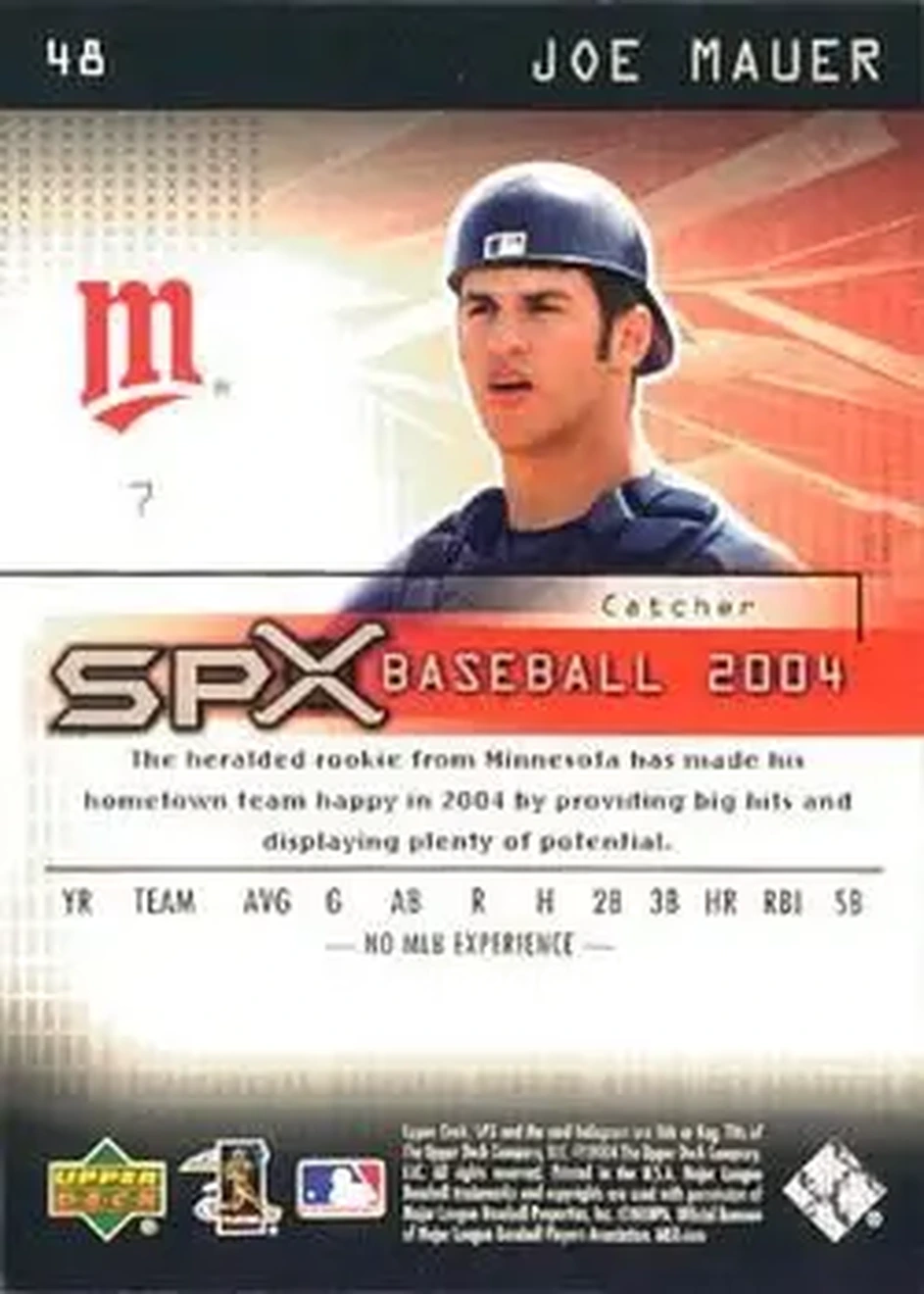 2004 SPx #48 - Joe Mauer - Minnesota Twins - Back 2004 SPx #48 - Joe Mauer - Minnesota Twins - Back