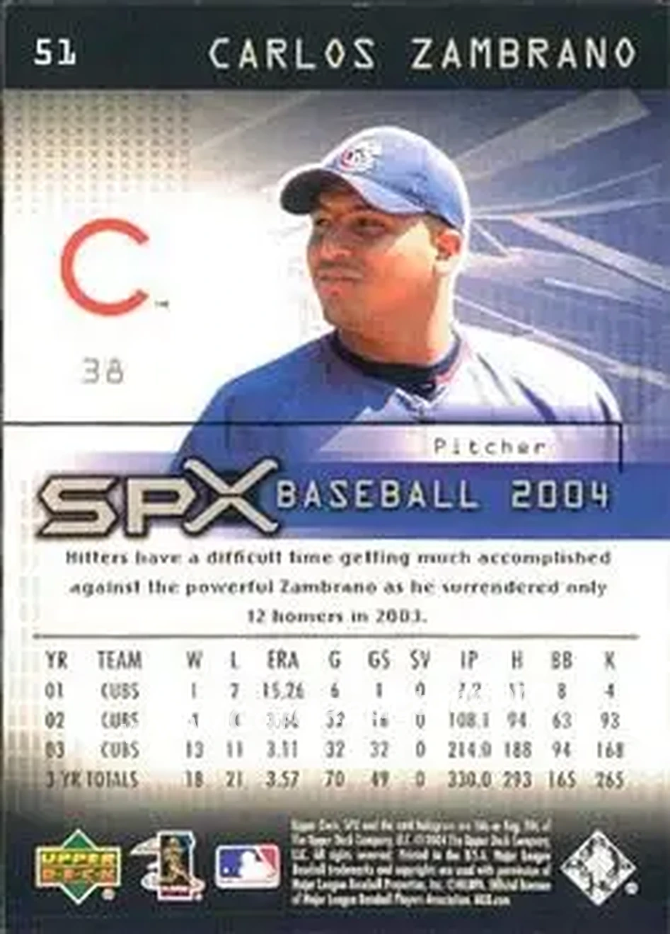2004 SPx #51 - Carlos Zambrano - Chicago Cubs - Back