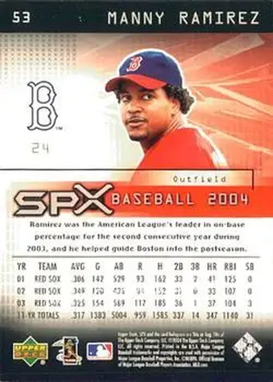 2004 SPx #53 - Manny Ramirez - Boston Red Sox - Back