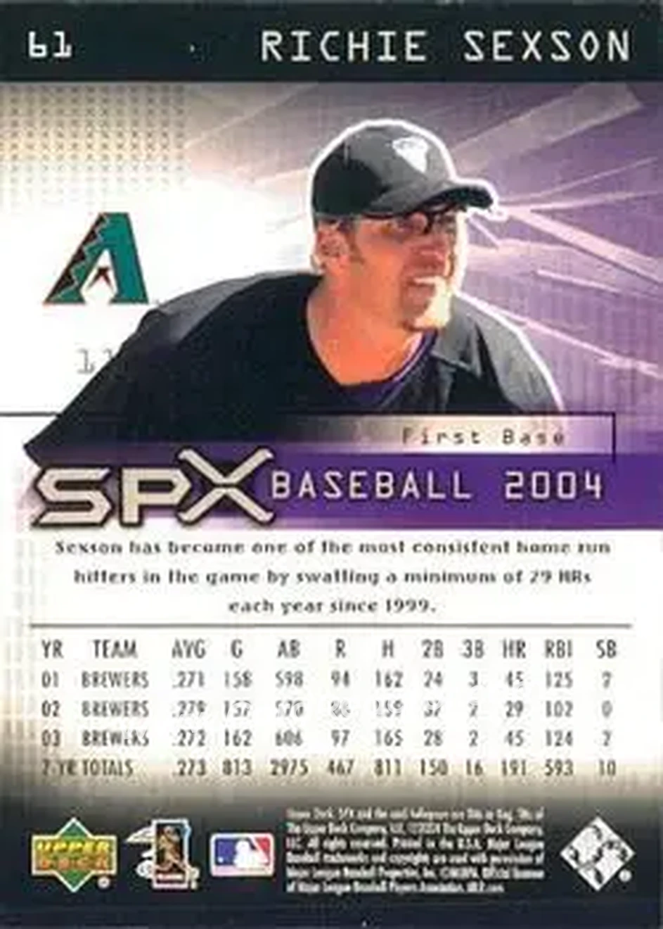 2004 SPx #61 - Richie Sexson - Arizona Diamondbacks - Back