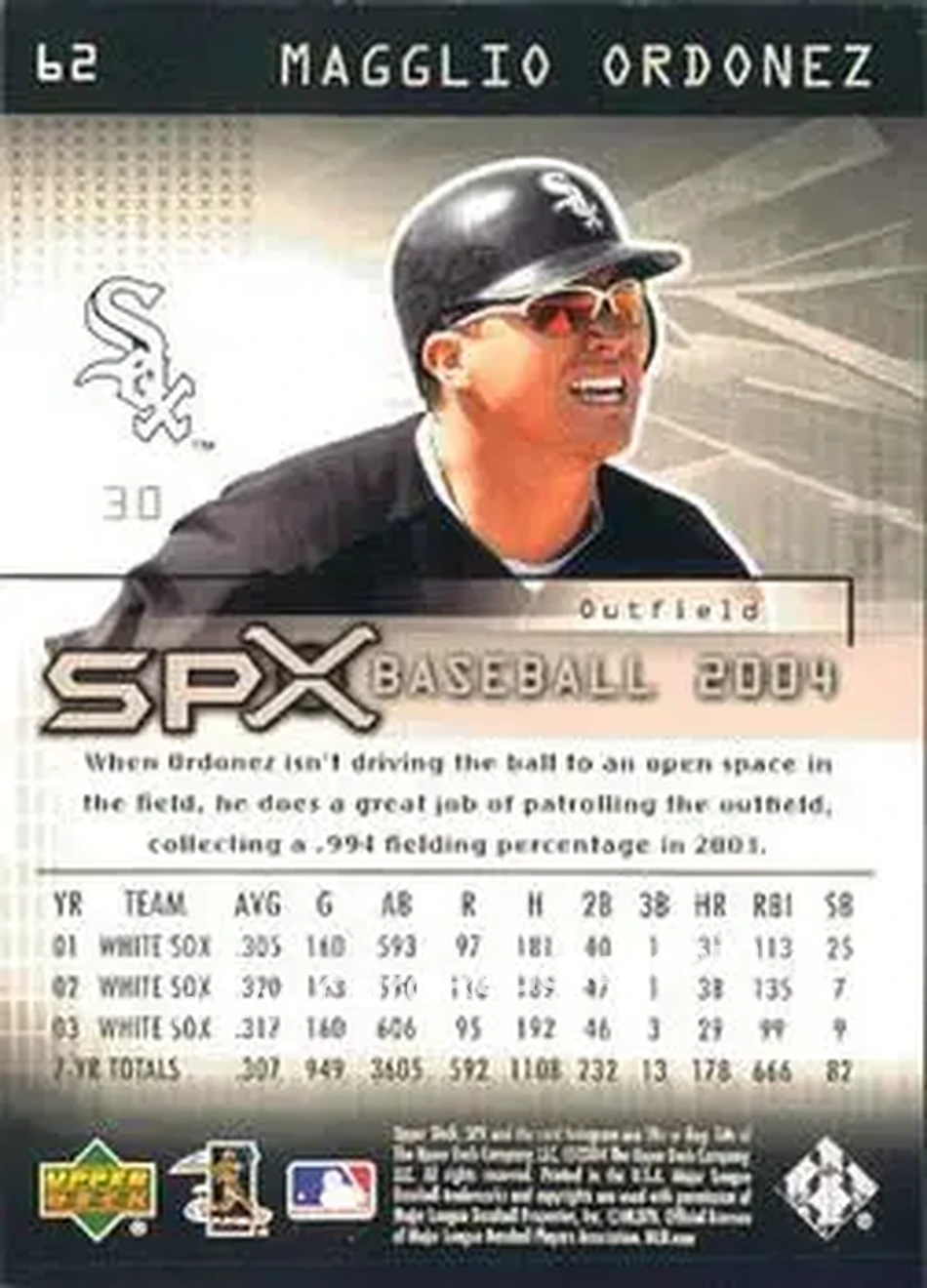 2004 SPx #62 - Magglio Ordonez - Chicago White Sox - Back