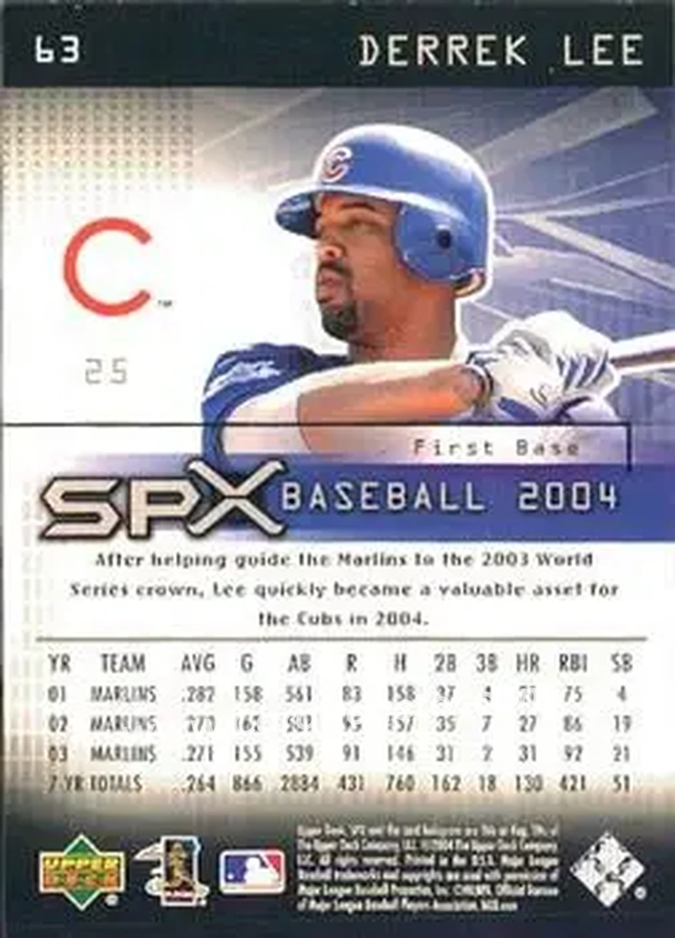 2004 SPx #63 - Derrek Lee - Chicago Cubs - Back