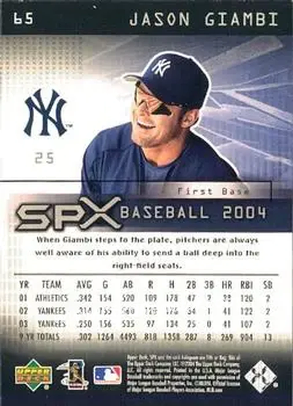 2004 SPx #65 - Jason Giambi - New York Yankees - Back