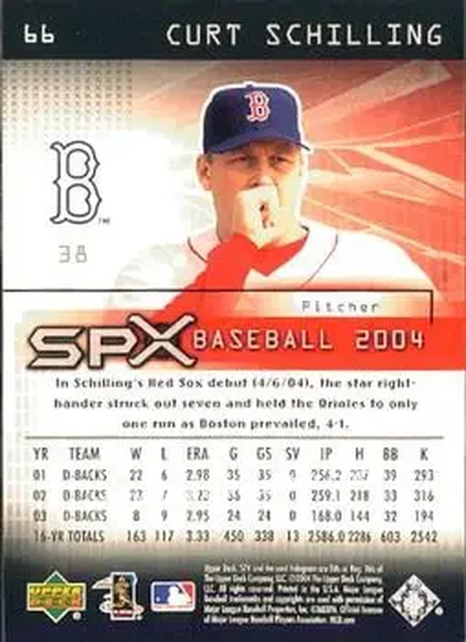 2004 SPx #66 - Curt Schilling - Boston Red Sox - Back 2004 SPx #66 - Curt Schilling - Boston Red Sox - Back