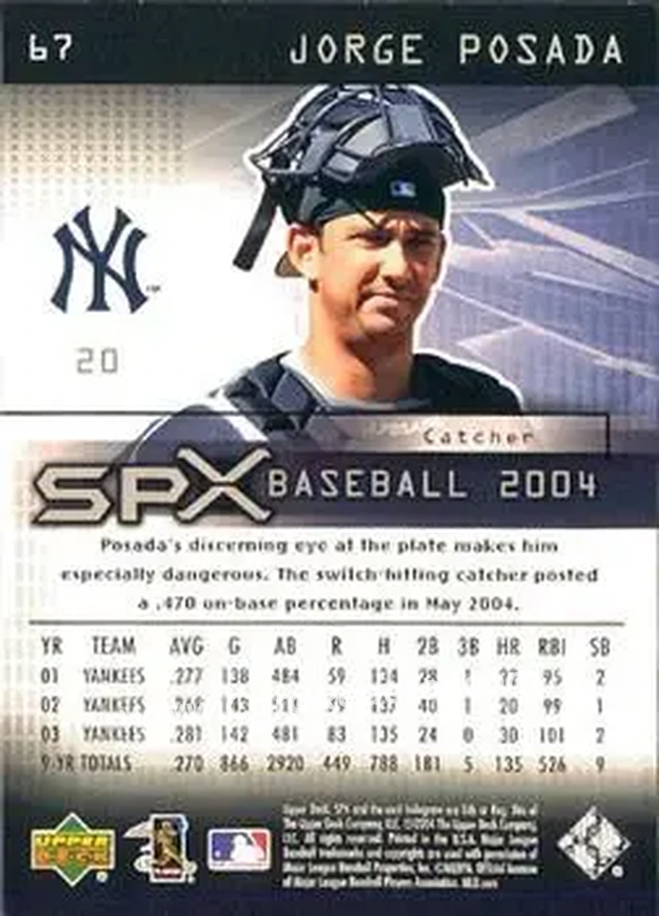 2004 SPx #67 - Jorge Posada - New York Yankees - Back 2004 SPx #67 - Jorge Posada - New York Yankees - Back