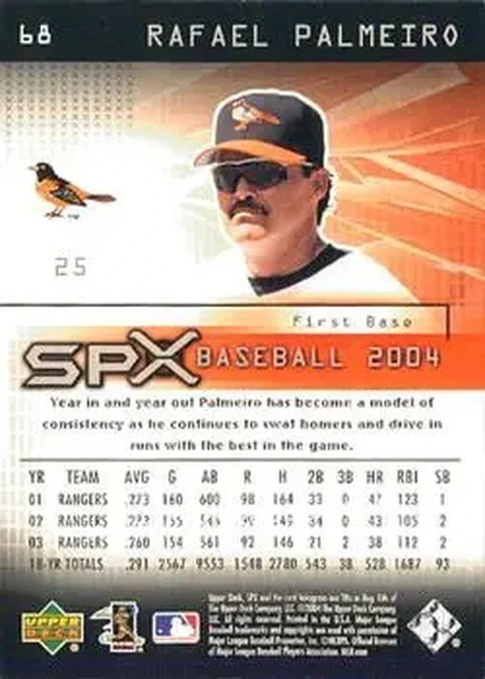 2004 SPx #68 - Rafael Palmeiro - Baltimore Orioles - Back
