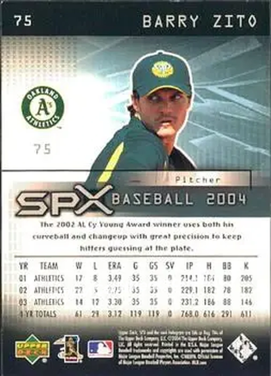 2004 SPx #75 - Barry Zito - Oakland Athletics - Back