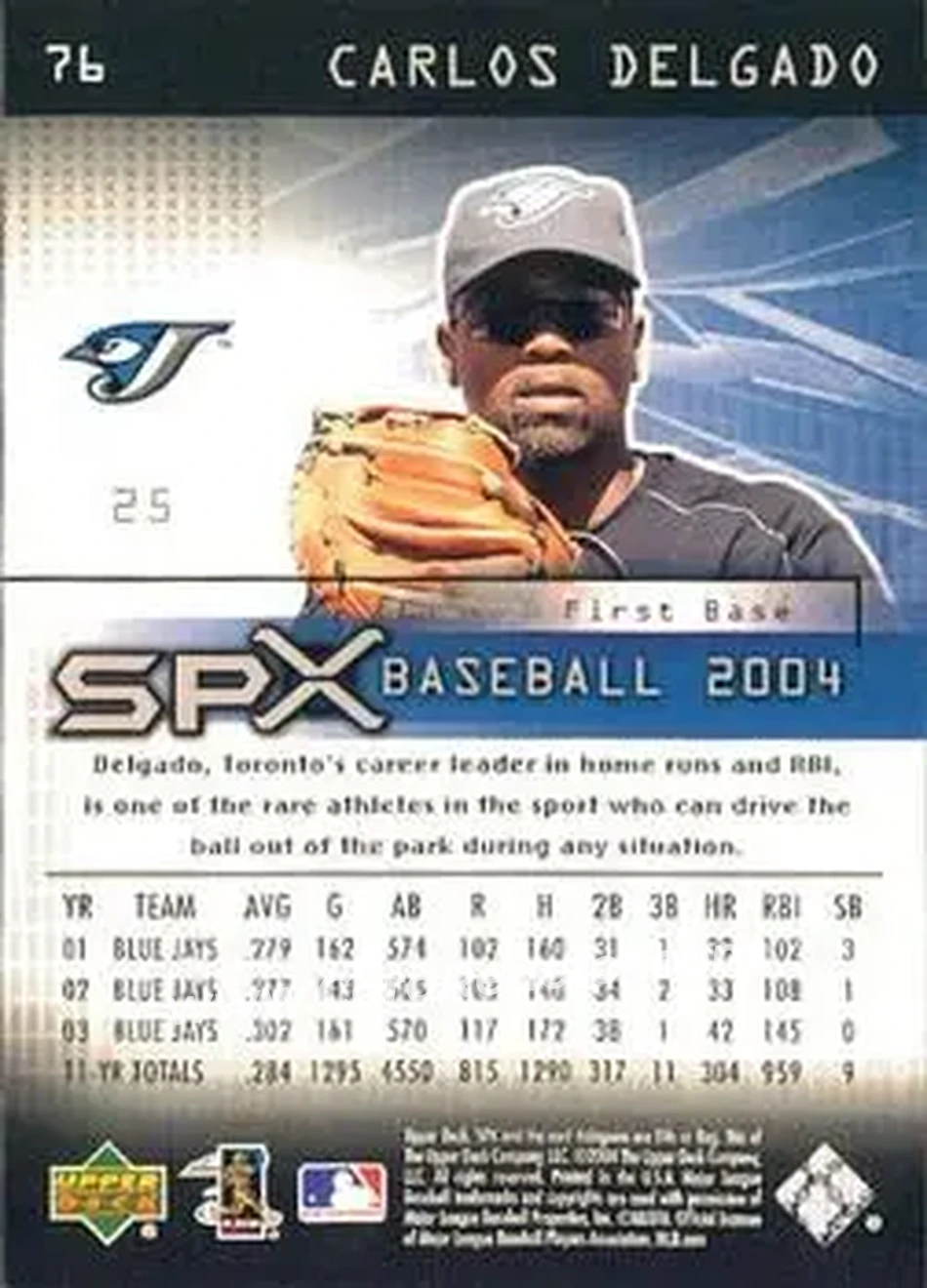 2004 SPx #76 - Carlos Delgado - Toronto Blue Jays - Back