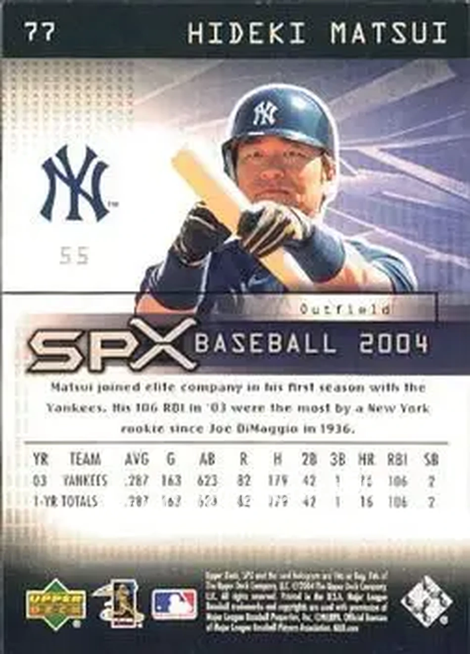 2004 SPx #77 - Hideki Matsui - New York Yankees - Back 2004 SPx #77 - Hideki Matsui - New York Yankees - Back