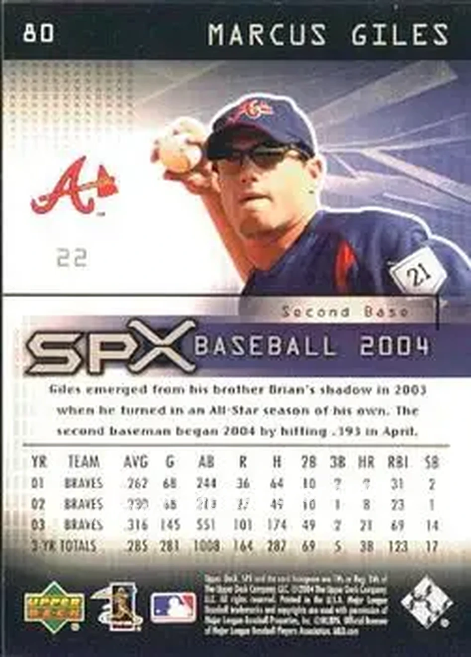 2004 SPx #80 - Marcus Giles - Atlanta Braves - Back 2004 SPx #80 - Marcus Giles - Atlanta Braves - Back