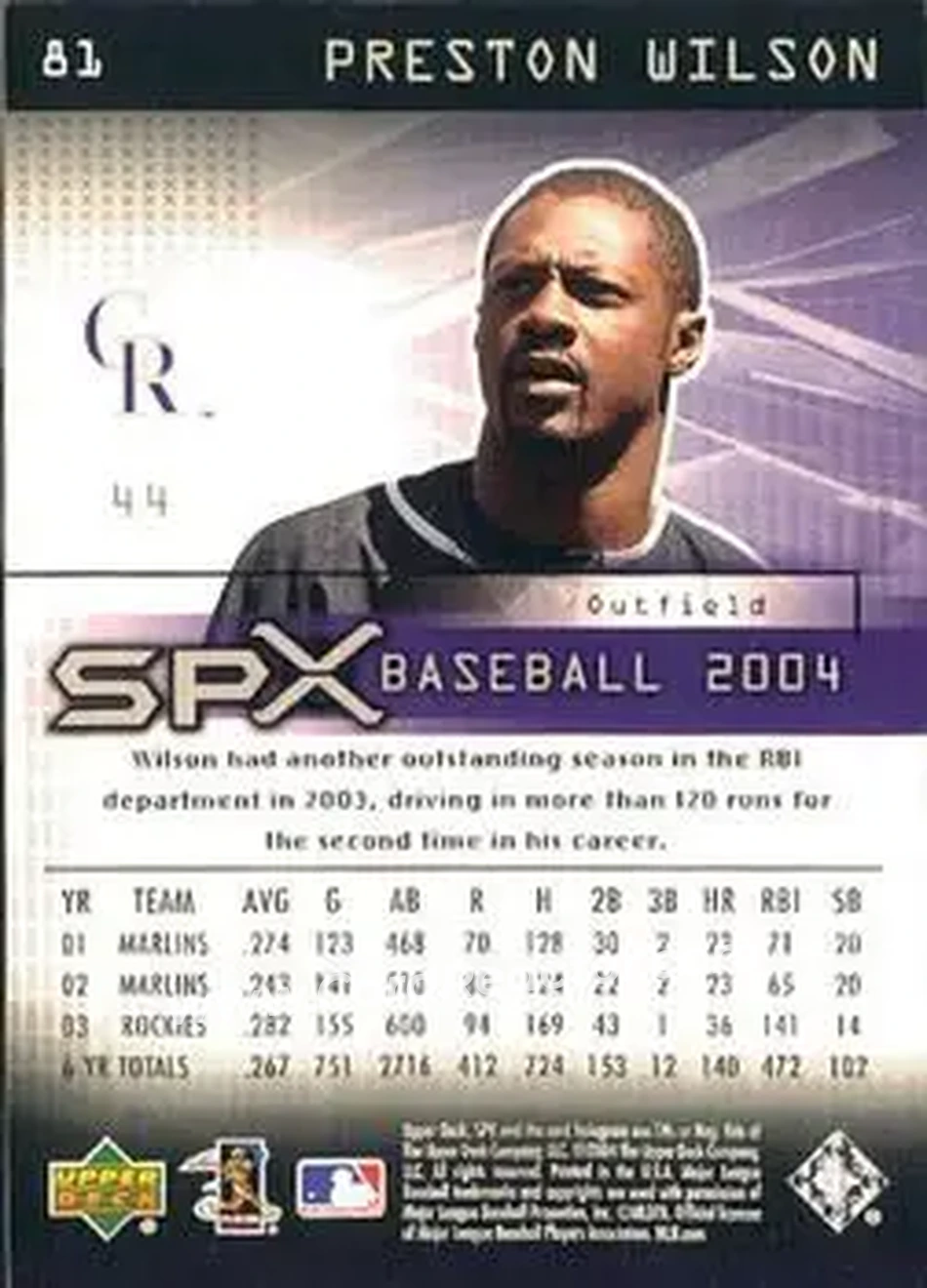 2004 SPx #81 - Preston Wilson - Colorado Rockies - Back 2004 SPx #81 - Preston Wilson - Colorado Rockies - Back