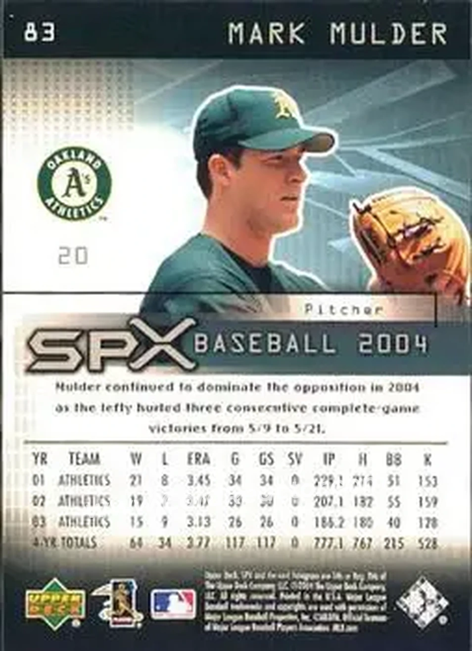 2004 SPx #83 - Mark Mulder - Oakland Athletics - Back 2004 SPx #83 - Mark Mulder - Oakland Athletics - Back