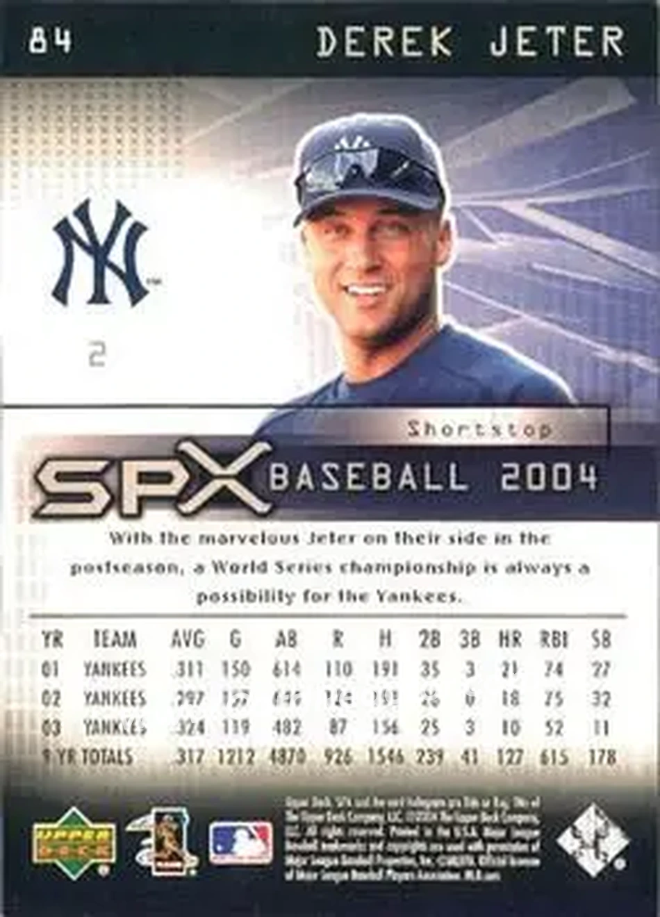 2004 SPx #84 - Derek Jeter - New York Yankees - Back 2004 SPx #84 - Derek Jeter - New York Yankees - Back
