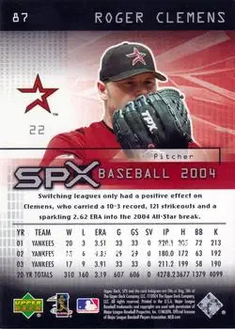 2004 SPx #87 - Roger Clemens - Houston Astros - Back 2004 SPx #87 - Roger Clemens - Houston Astros - Back