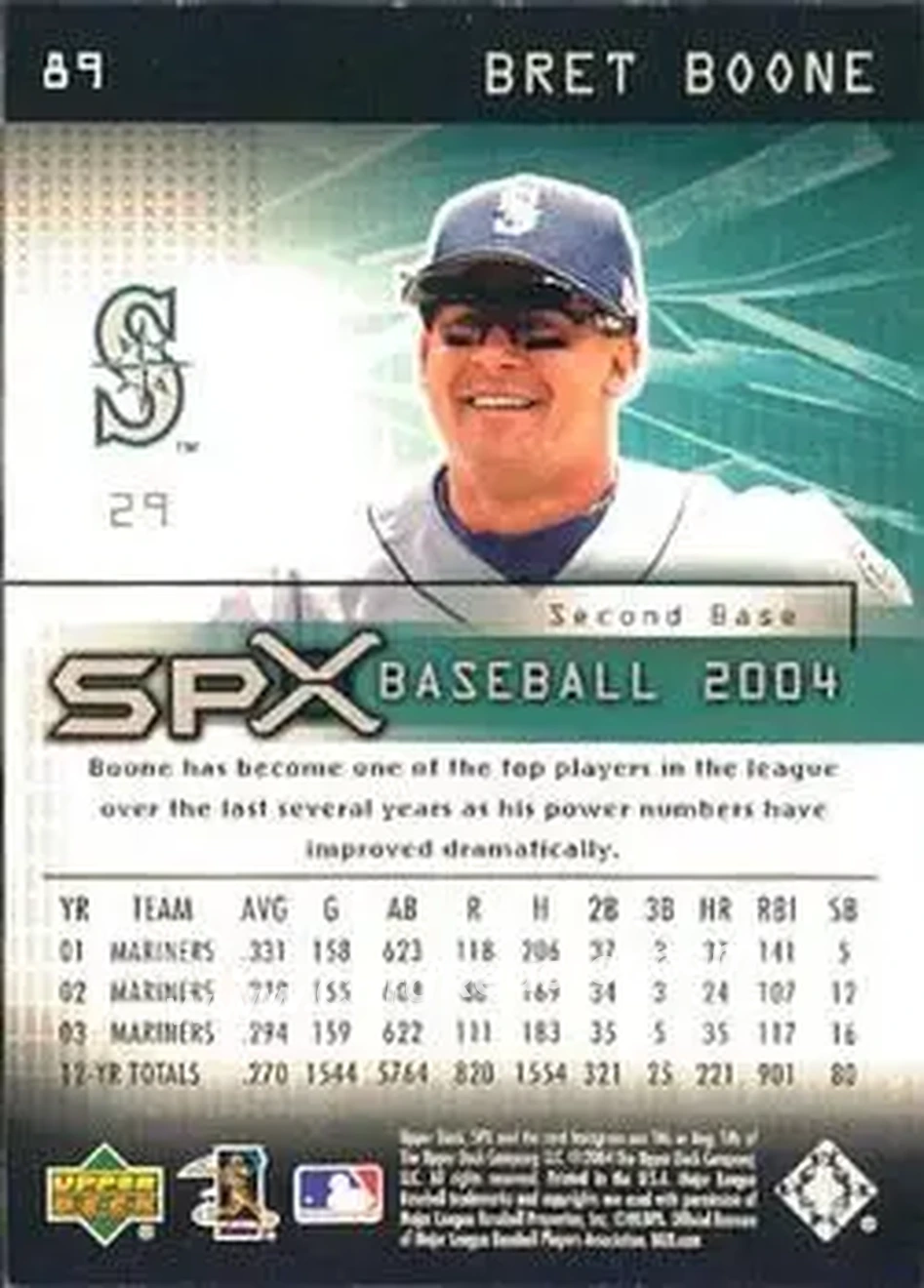 2004 SPx #89 - Bret Boone - Seattle Mariners - Back 2004 SPx #89 - Bret Boone - Seattle Mariners - Back