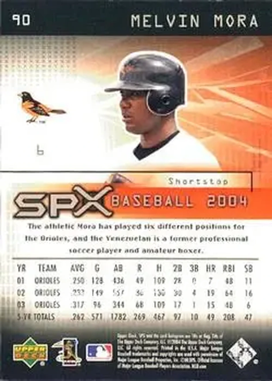 2004 SPx #90 - Melvin Mora - Baltimore Orioles - Back 2004 SPx #90 - Melvin Mora - Baltimore Orioles - Back