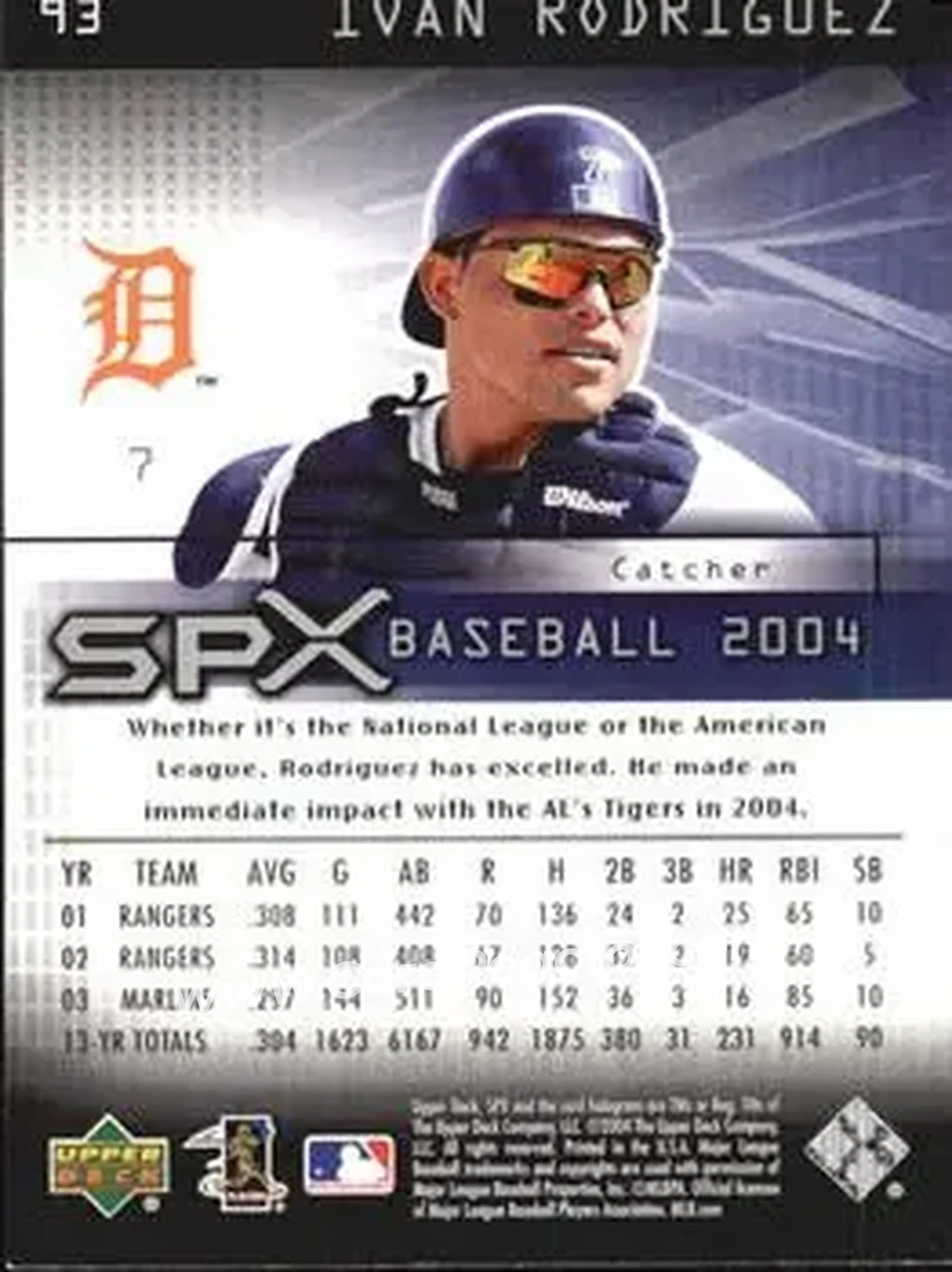 2004 SPx #93 - Ivan Rodriguez - Detroit Tigers - Back