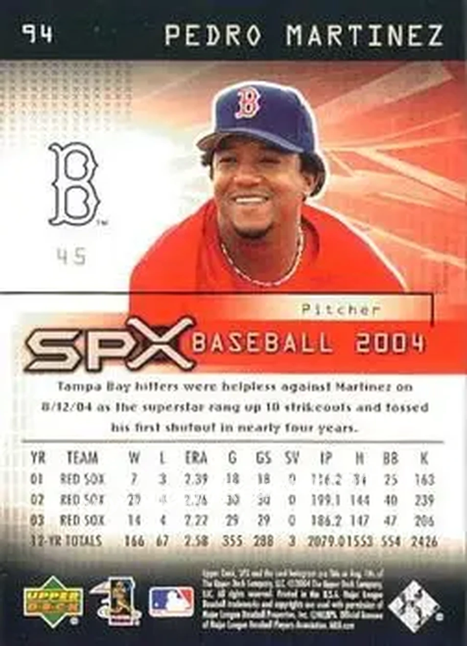 2004 SPx #94 - Pedro Martinez - Boston Red Sox - Back 2004 SPx #94 - Pedro Martinez - Boston Red Sox - Back