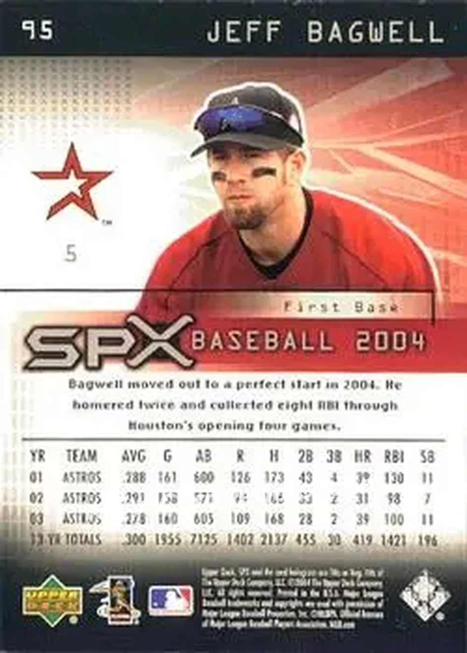 2004 SPx #95 - Jeff Bagwell - Houston Astros - Back 2004 SPx #95 - Jeff Bagwell - Houston Astros - Back