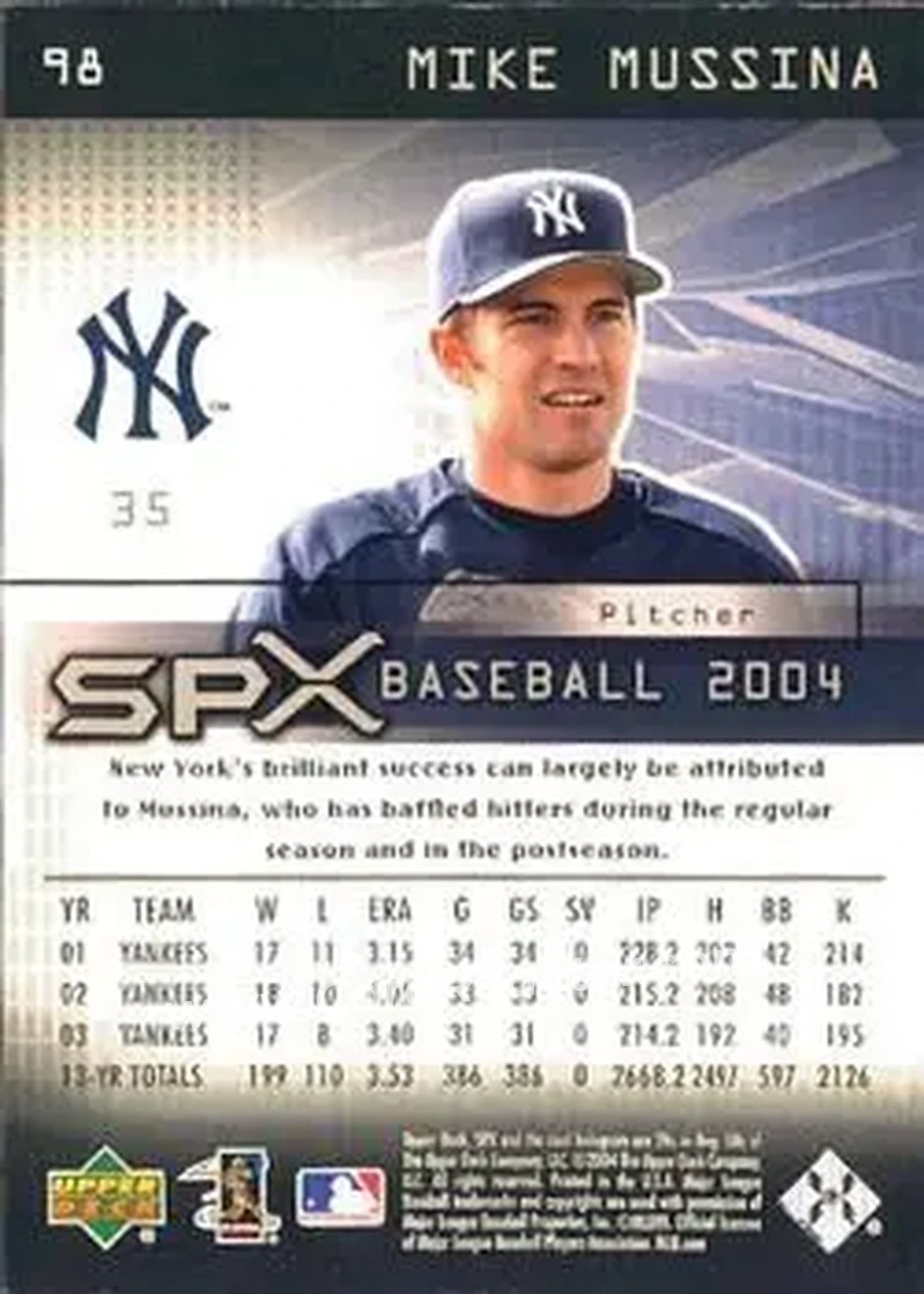 2004 SPx #98 - Mike Mussina - New York Yankees - Back
