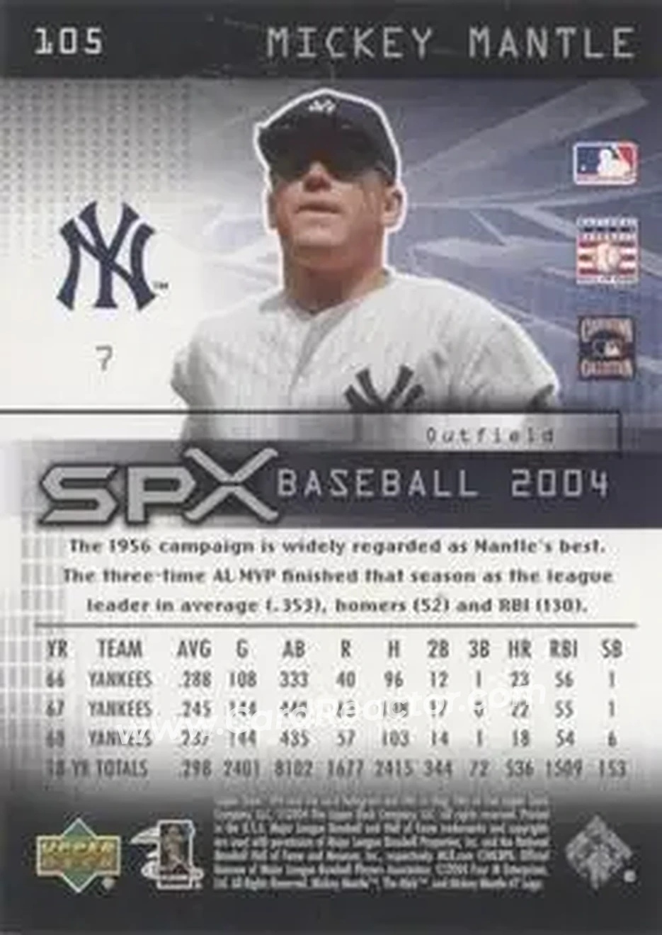 2004 SPx #105 - Mickey Mantle - New York Yankees - Back 2004 SPx #105 - Mickey Mantle - New York Yankees - Back