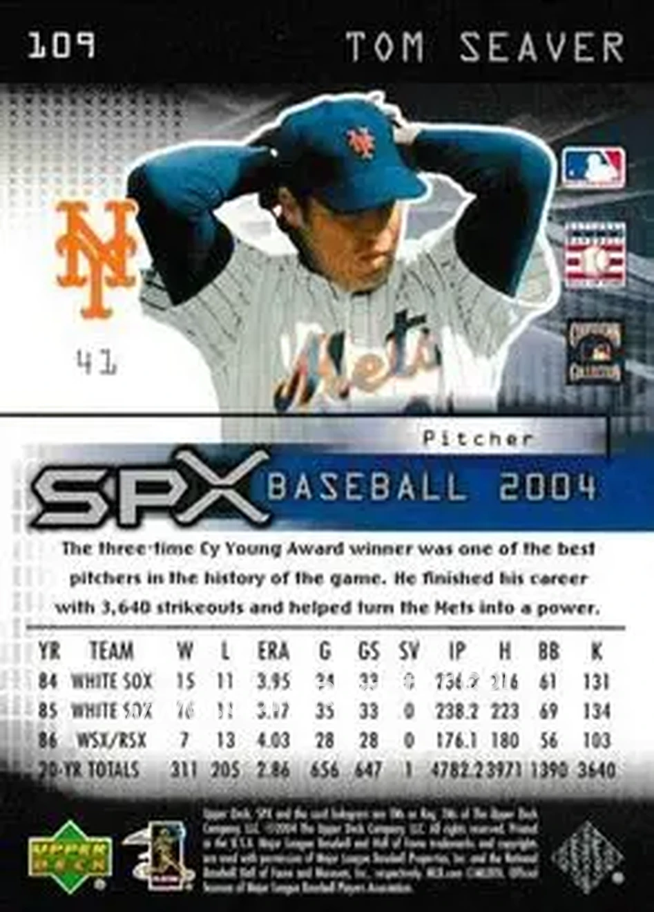 2004 SPx #109 - Tom Seaver - New York Mets - Back