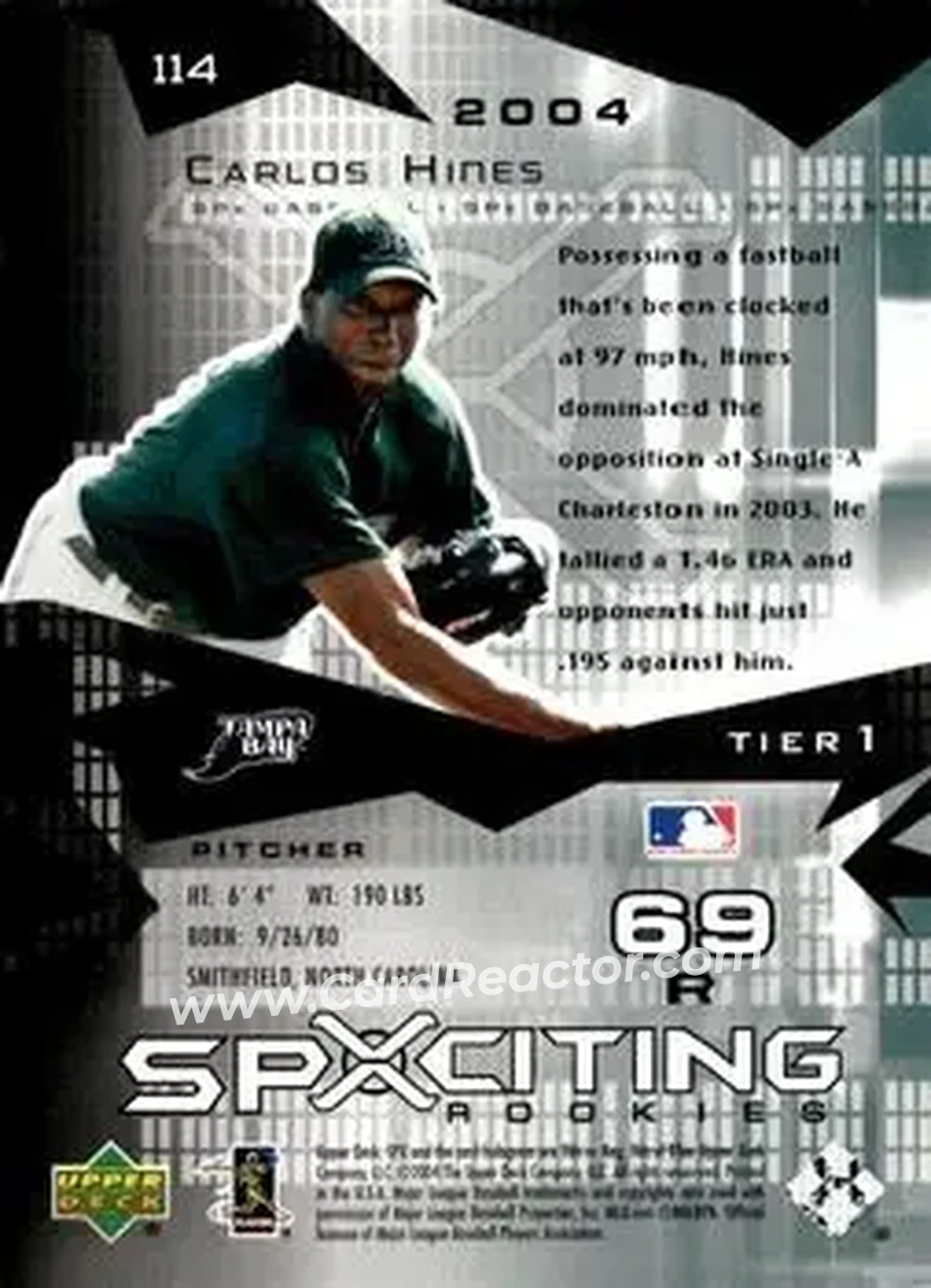 2004 SPx #114 - Carlos Hines - Tampa Bay Devil Rays - Back
