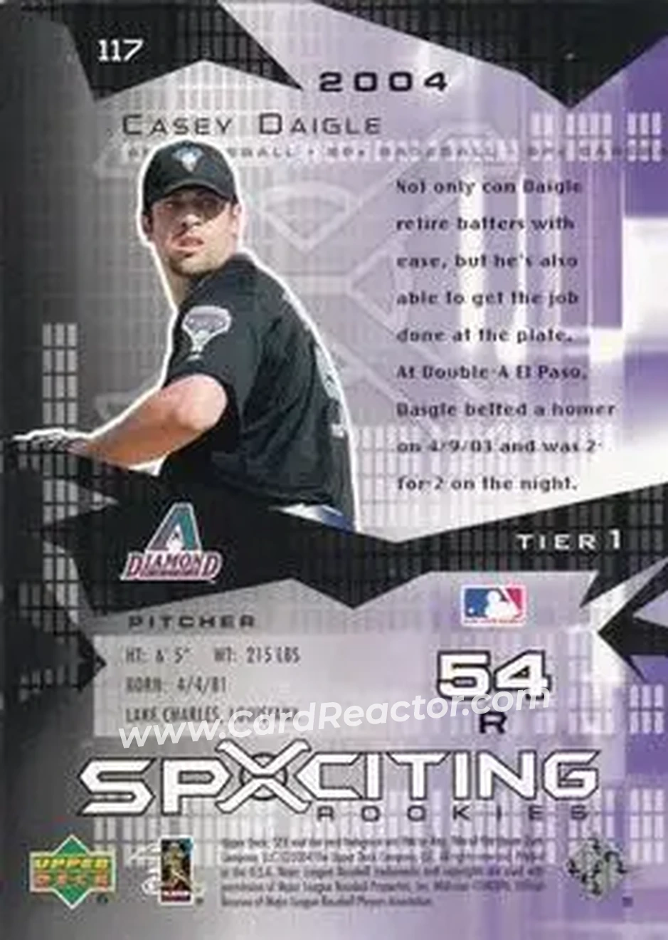 2004 SPx #117 - Casey Daigle - Arizona Diamondbacks - Back