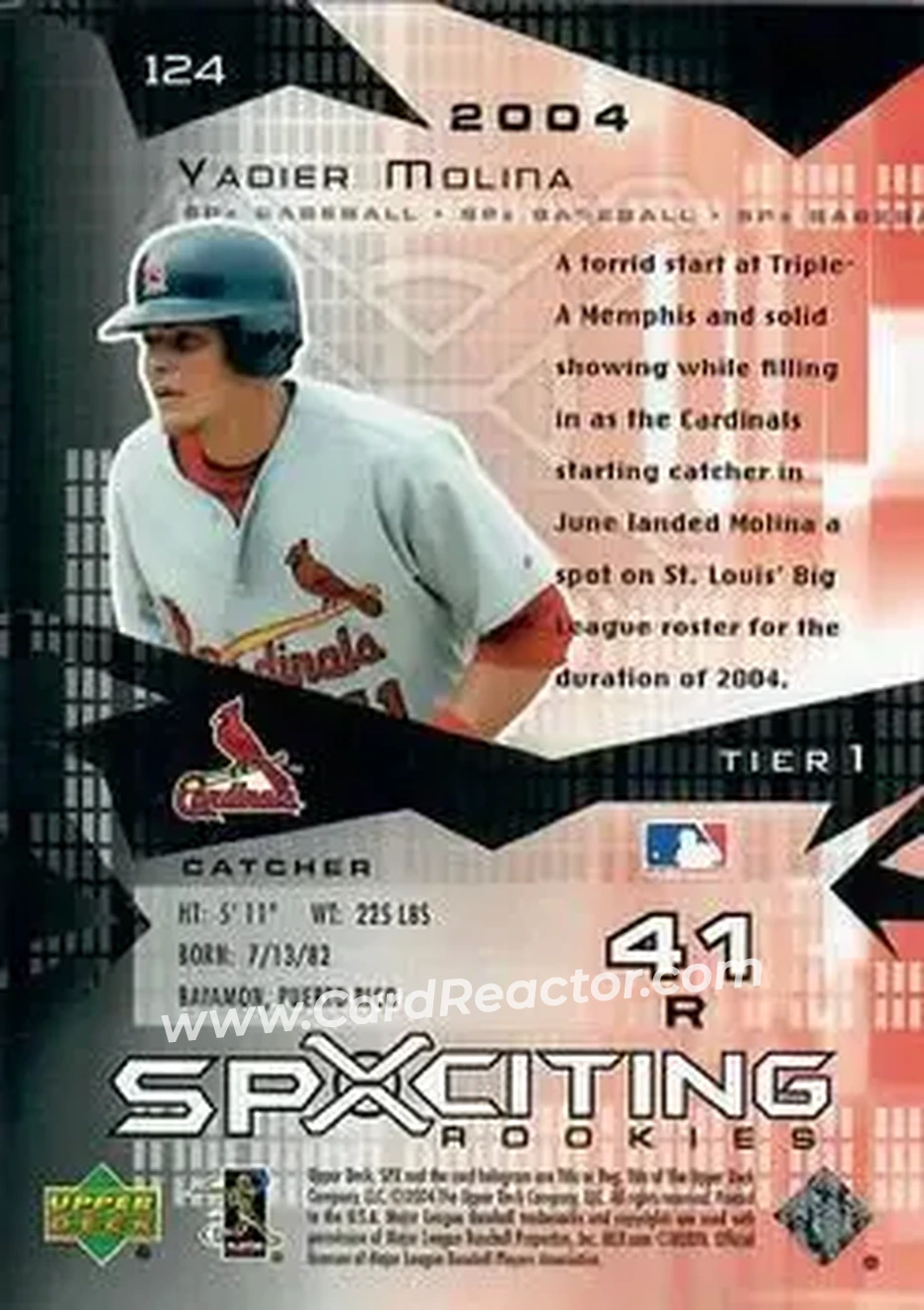 2004 SPx #124 - Yadier Molina - St. Louis Cardinals - Back 2004 SPx #124 - Yadier Molina - St. Louis Cardinals - Back