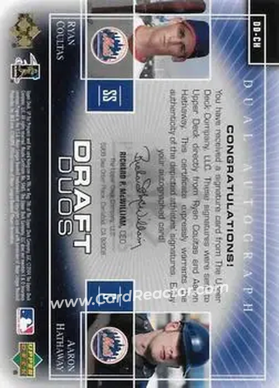 2004 SP Prospects - Draft Duos Dual Autographs #DD-CH - Ryan Coultas - Aaron Hathaway - New York Mets - Back
