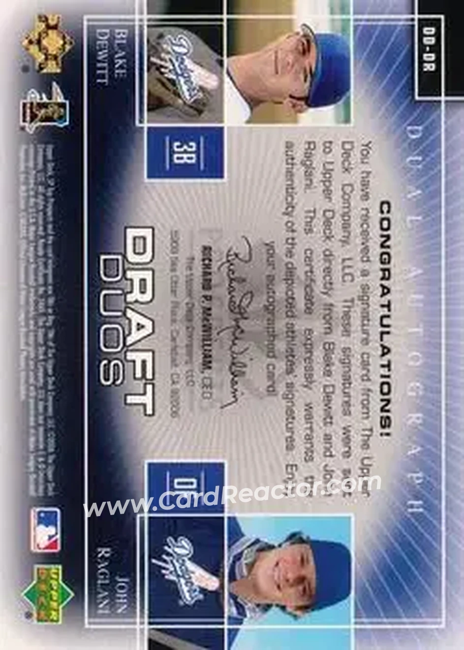 2004 SP Prospects - Draft Duos Dual Autographs #DD-DR - Blake Dewitt - John Raglani - Los Angeles Dodgers - Back