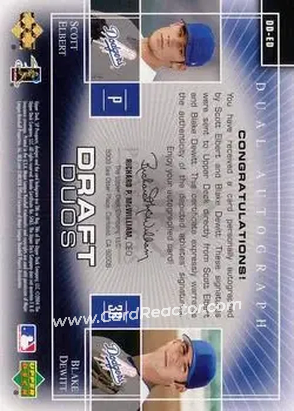 2004 SP Prospects - Draft Duos Dual Autographs #DD-ED - Scott Elbert - Blake Dewitt - Los Angeles Dodgers - Back