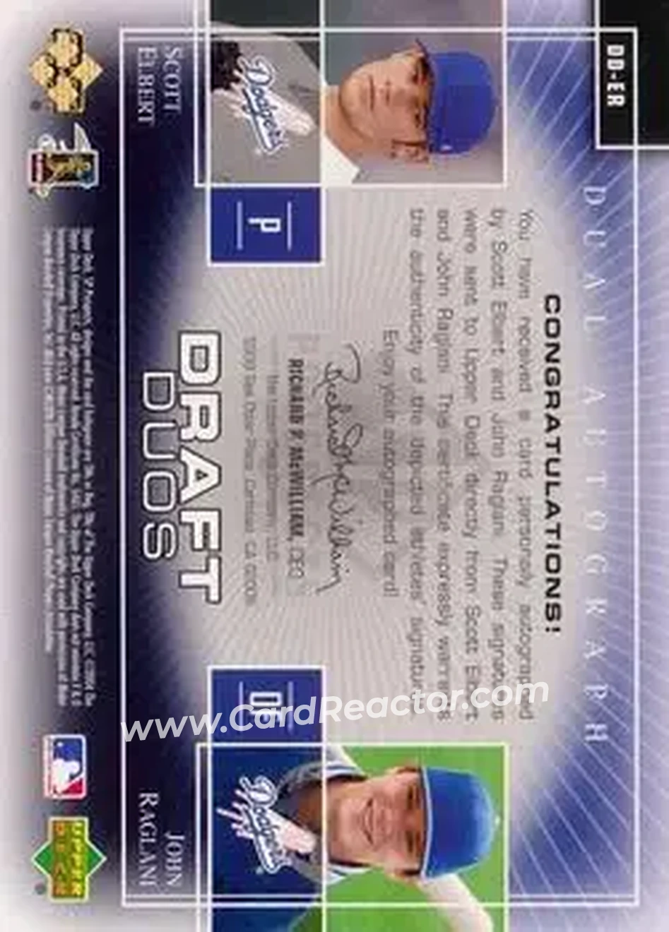 2004 SP Prospects - Draft Duos Dual Autographs #DD-ER - Scott Elbert - John Raglani - Los Angeles Dodgers - Back
