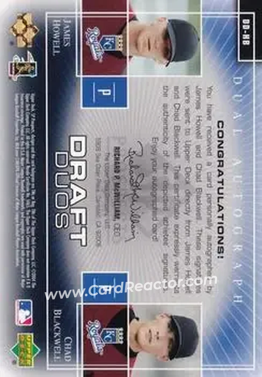 2004 SP Prospects - Draft Duos Dual Autographs #DD-HB - James Howell - Chad Blackwell - Kansas City Royals - Back