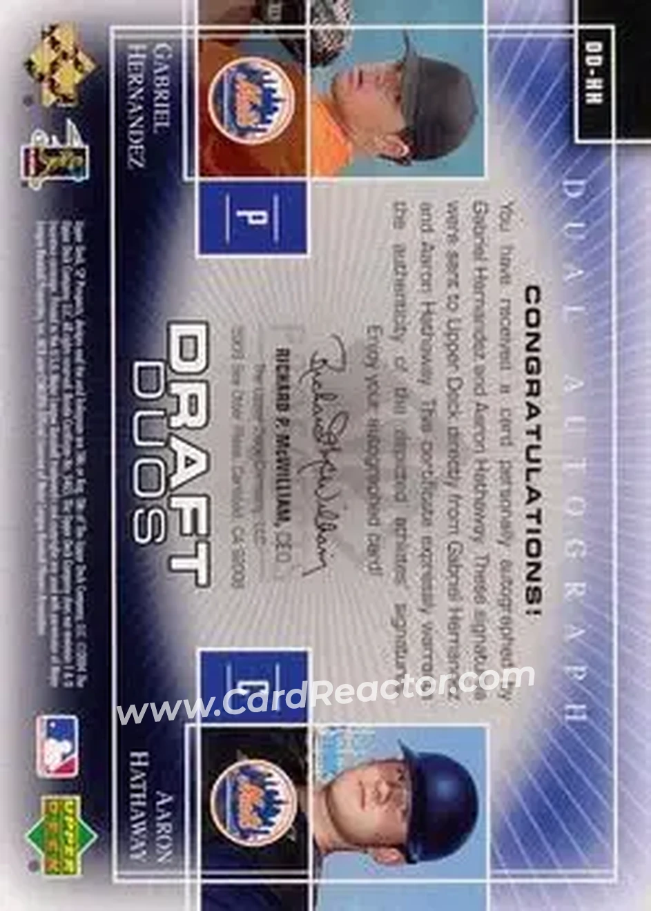 2004 SP Prospects - Draft Duos Dual Autographs #DD-HH - Gabriel Hernandez - Aaron Hathaway - New York Mets - Back