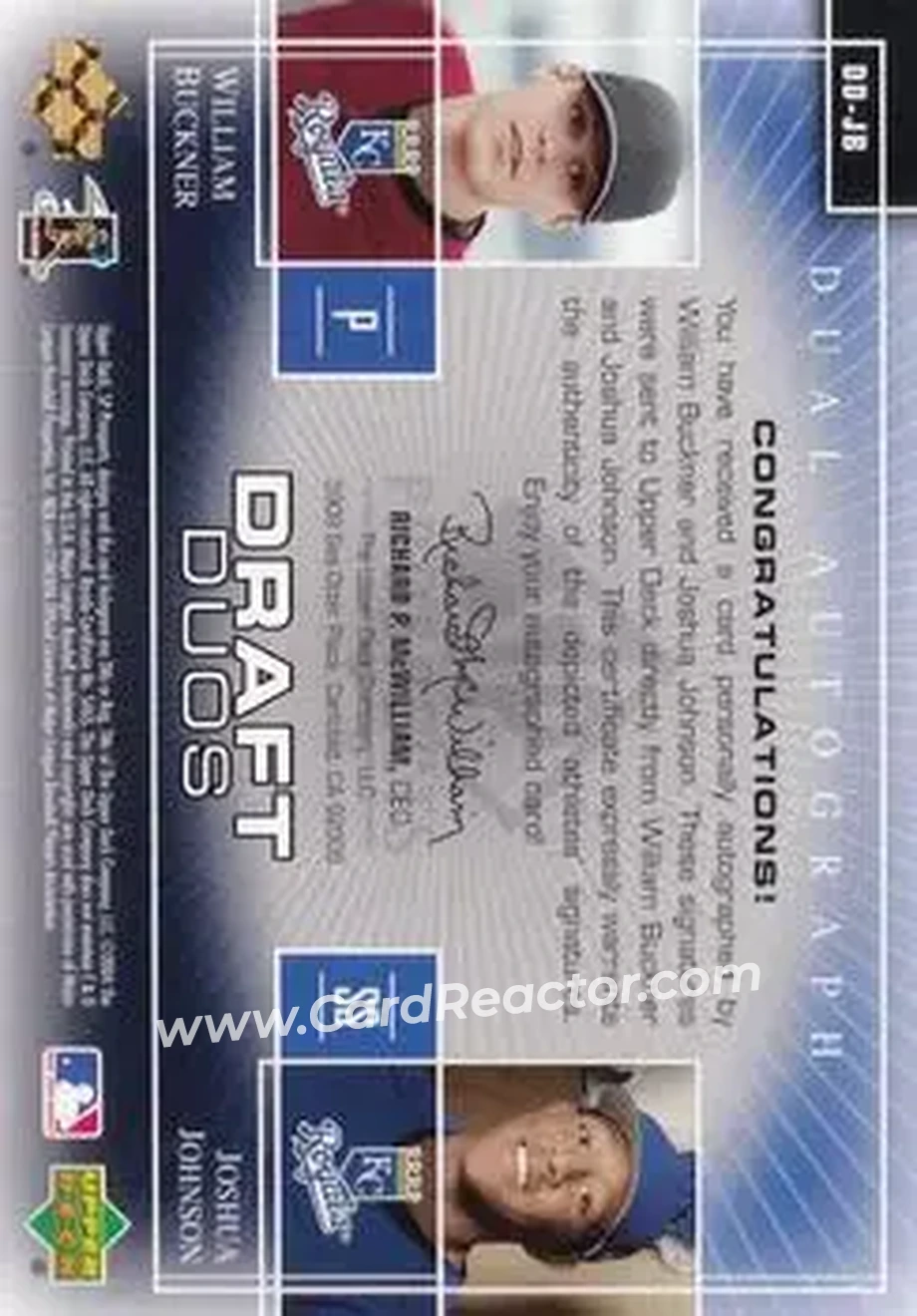 2004 SP Prospects - Draft Duos Dual Autographs #DD-JB - Billy Buckner - Joshua Johnson - Kansas City Royals - Back