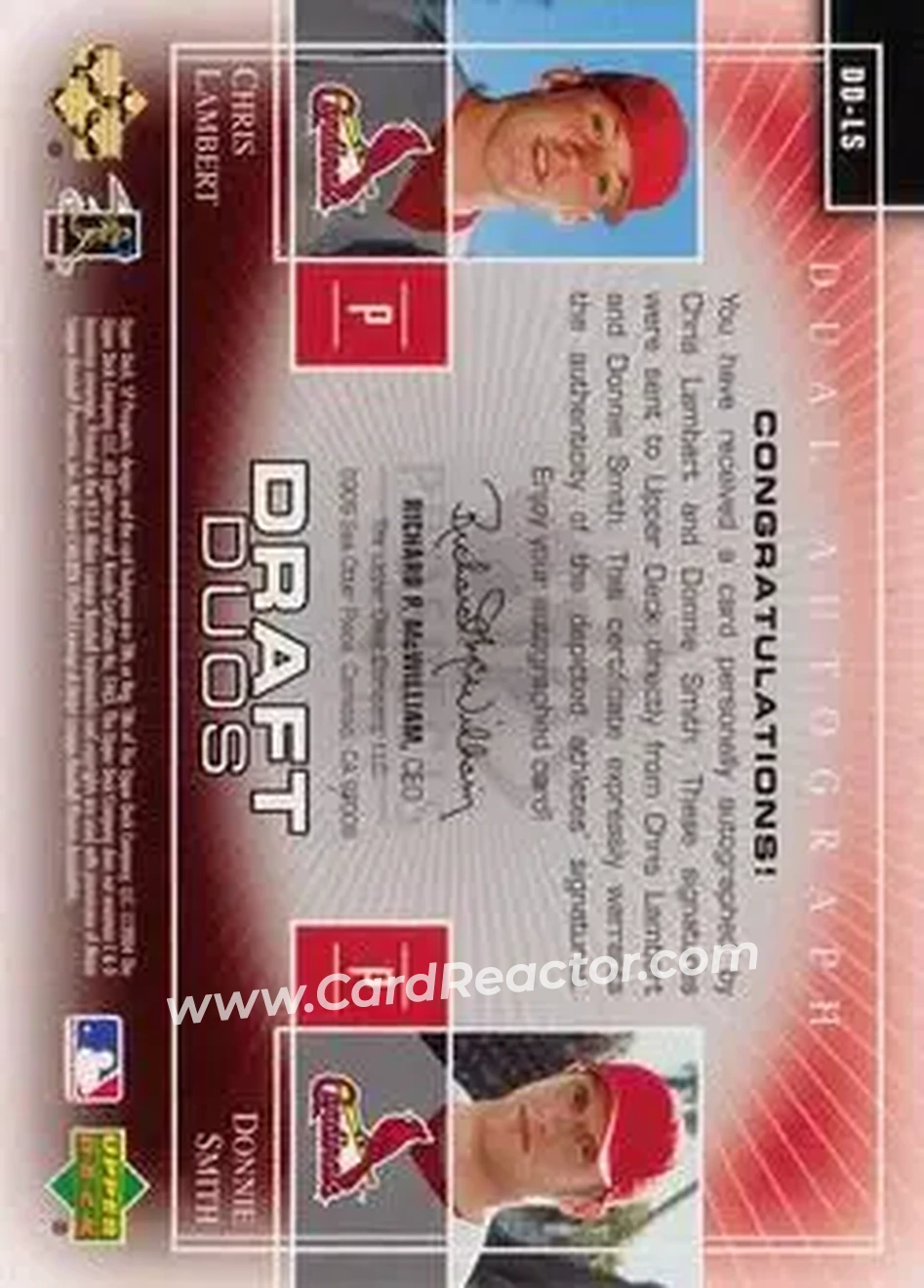 2004 SP Prospects - Draft Duos Dual Autographs #DD-LS - Chris Lambert - Donnie Smith - St. Louis Cardinals - Back
