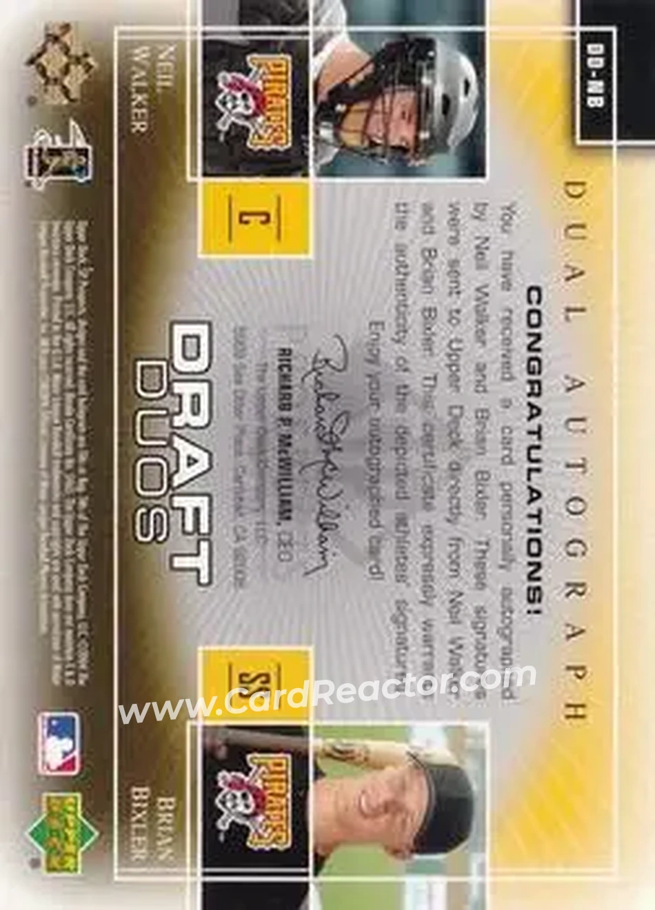 2004 SP Prospects - Draft Duos Dual Autographs #DD-NB - Neil Walker - Brian Bixler - Pittsburgh Pirates - Back