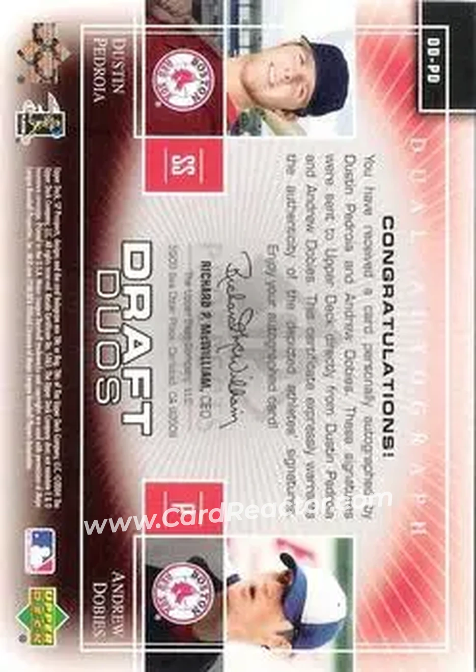 2004 SP Prospects - Draft Duos Dual Autographs #DD-PD - Dustin Pedroia - Andrew Dobies - Boston Red Sox - Back