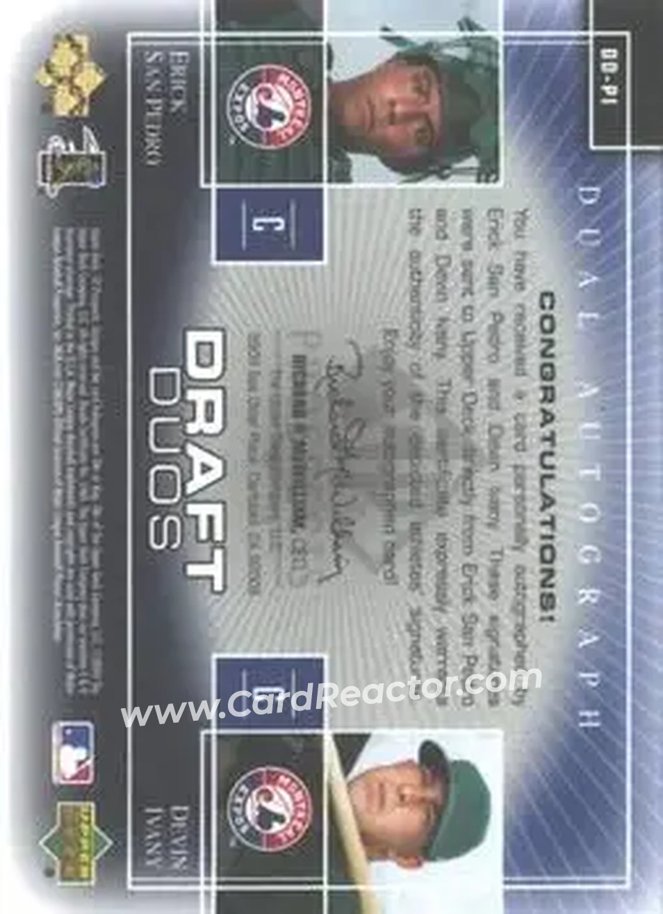 2004 SP Prospects - Draft Duos Dual Autographs #DD-PI - Erick San Pedro - Devin Ivany - Montreal Expos - Back