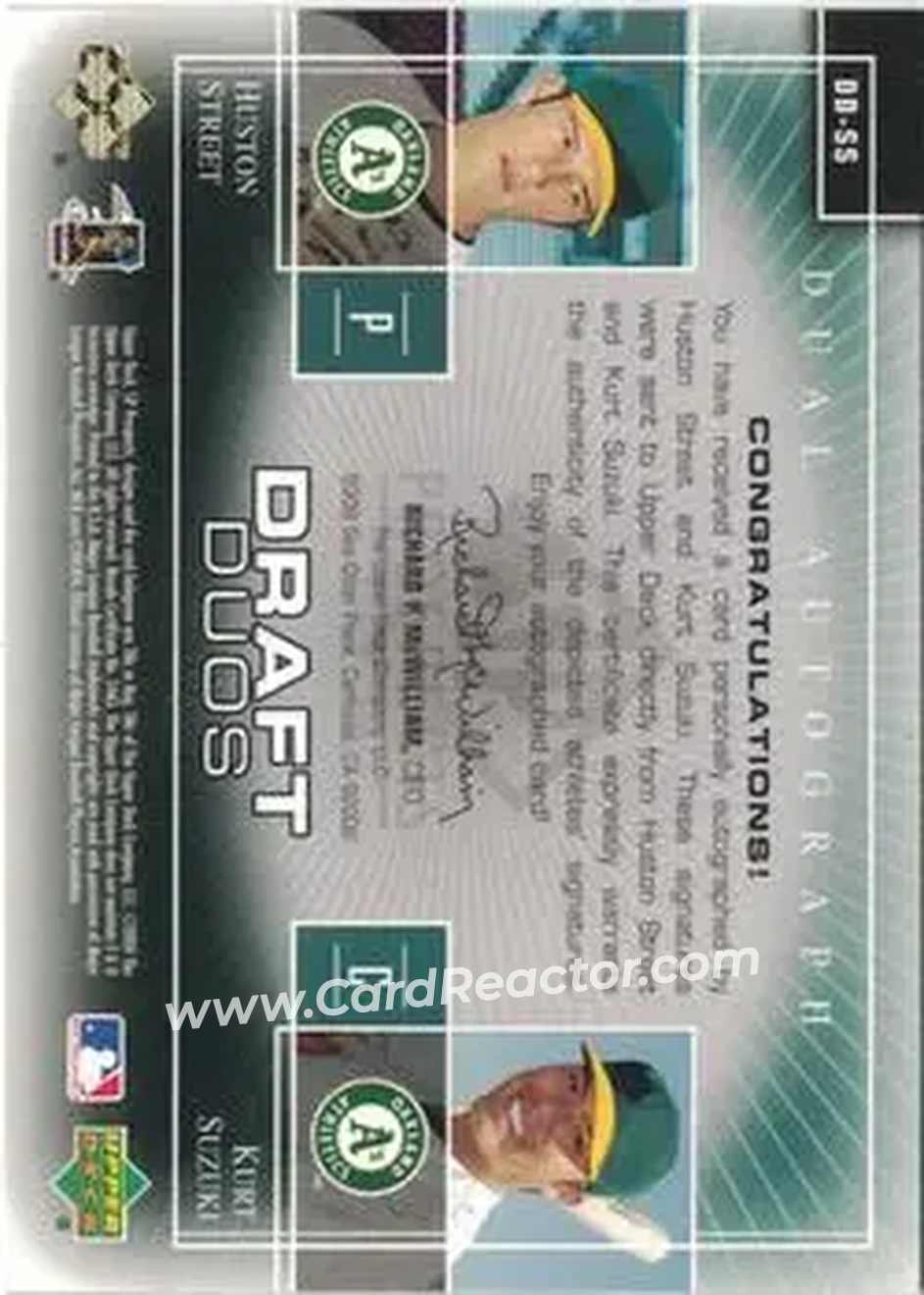 2004 SP Prospects - Draft Duos Dual Autographs #DD-SR - Richie Robnett - Kurt Suzuki - Oakland Athletics - Back