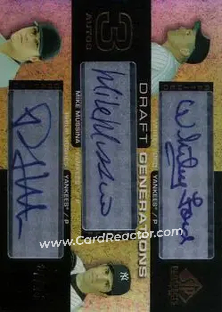 2004 SP Prospects - Draft Generations Triple Autographs #DG-FMH - Whitey Ford - Mike Mussina - Phil Hughes - New York Yankees - Front