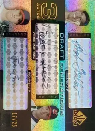 2004 SP Prospects #DG-FMS Draft Generations Triple Autographs Bob Feller - Victor Martinez - Jeremy Sowers