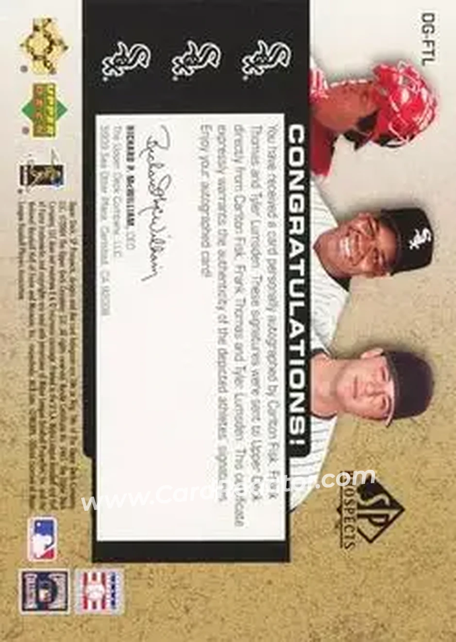 2004 SP Prospects - Draft Generations Triple Autographs #DG-FTL - Carlton Fisk - Frank Thomas - Tyler Lumsden - Chicago White Sox - Back