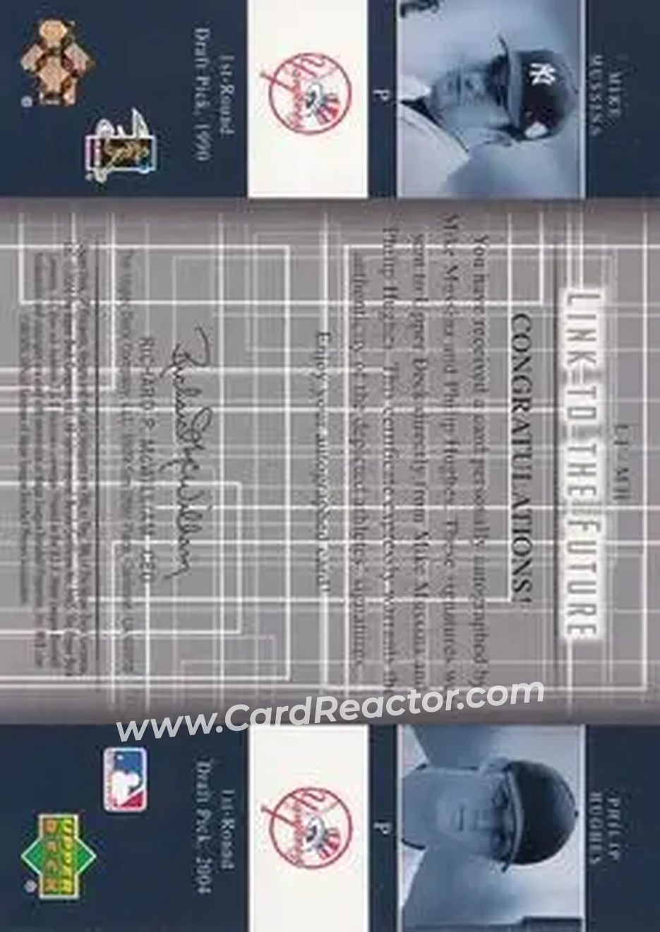 2004 SP Prospects - Link to the Future Dual Autographs #LF-MH - Mike Mussina - Phil Hughes - New York Yankees - Back