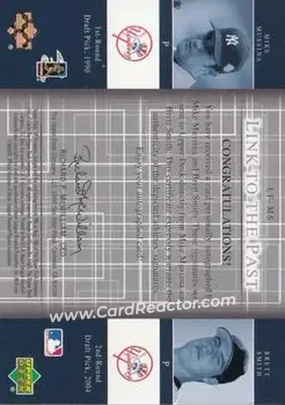 2004 SP Prospects - Link to the Future Dual Autographs #LF-MS - Mike Mussina - Brett Smith - New York Yankees - Back