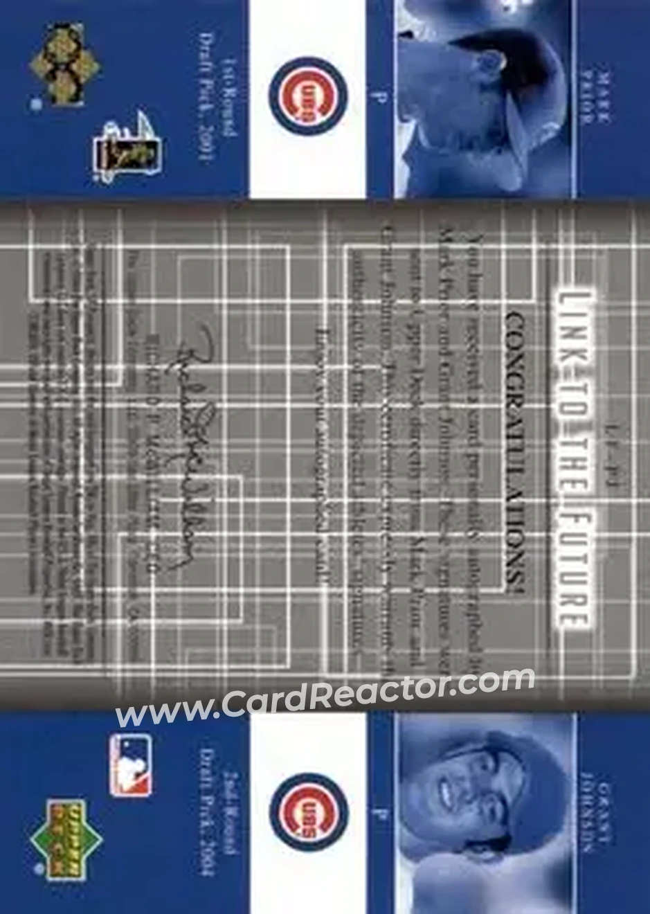2004 SP Prospects - Link to the Future Dual Autographs #LF-PJ - Mark Prior - Grant Johnson - Chicago Cubs - Back