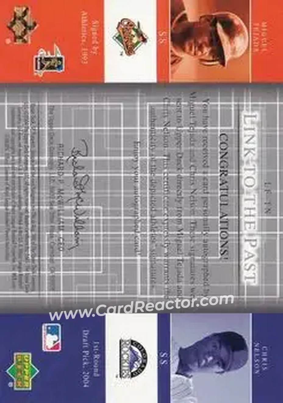 2004 SP Prospects - Link to the Future Dual Autographs #LF-TN - Miguel Tejada - Chris Nelson - Back
