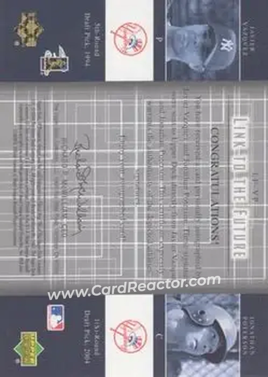 2004 SP Prospects - Link to the Future Dual Autographs #LF-VP - Javier Vazquez - Jonathan Poterson - New York Yankees - Back